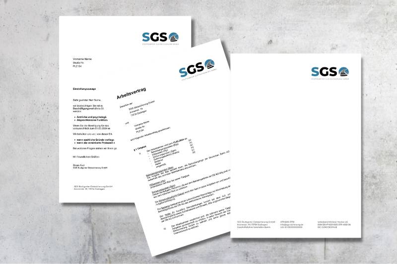 Briefpapier Verträge SGS Stuttgarter Gleissicherung hhoch2 Portfolio